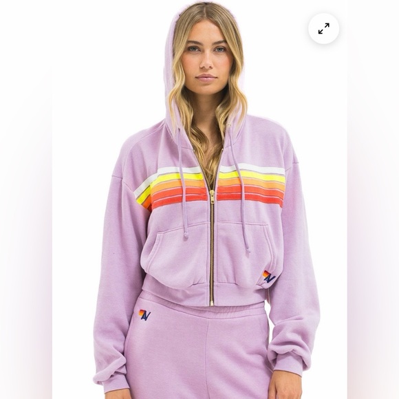 Aviator Nation Large 5 Stripe Cropped Zip Up Hoodie. 💜⚡️